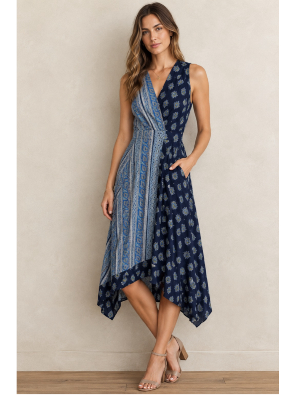 Anthropologie Maeve Eclipsed Faux Wrap Paisley Handkerchief Dress Blue Size 0 XS
